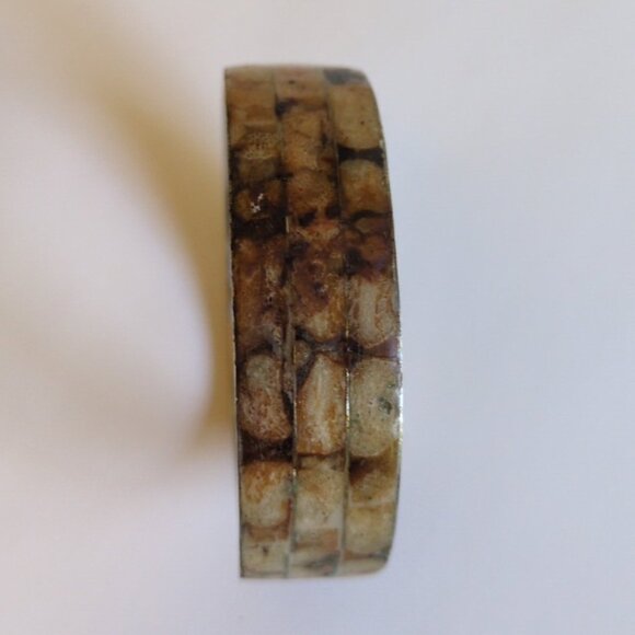 Vintage Tiger Cowrie Shell Bangle Bracelet Metal Beach Bohemian Coastal Natural - Picture 3 of 4